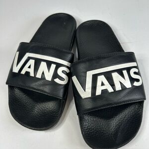 Vans slides slip on women’s 7 black white logo